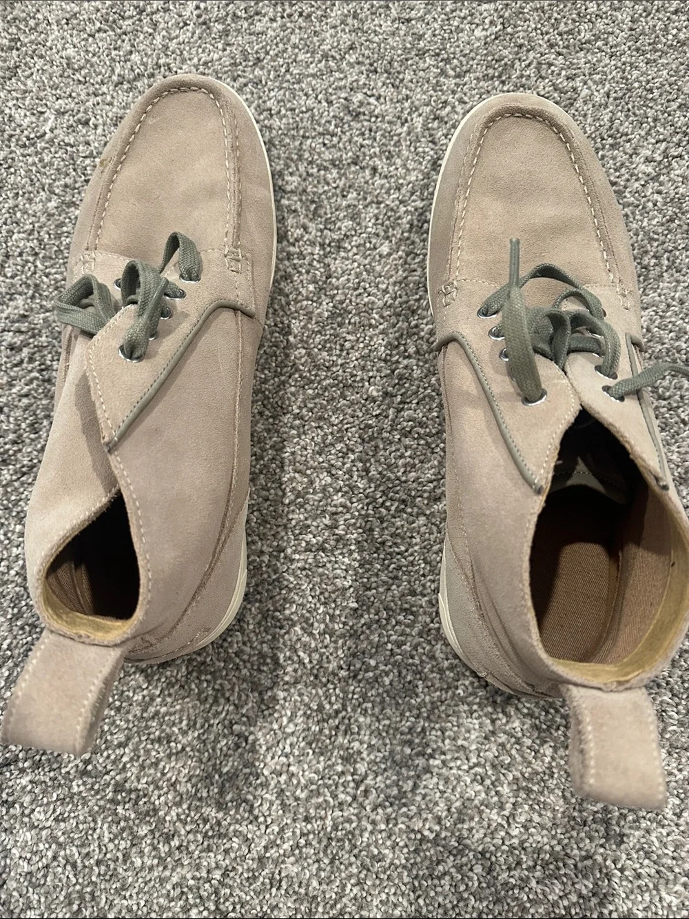 Cole Haan Men's Suede Chukka Boots in Beige with Olive Laces